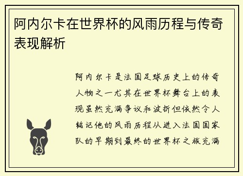 阿内尔卡在世界杯的风雨历程与传奇表现解析